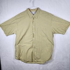 Izod Short Sleeve Button Down Shirt Checked Yellow‎ Size XL Cotton